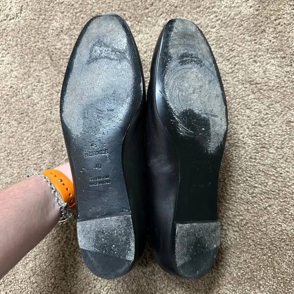 Authentic Hermes Joy Elegant Black Leather Flats - size 10 - Picture 2 of 9